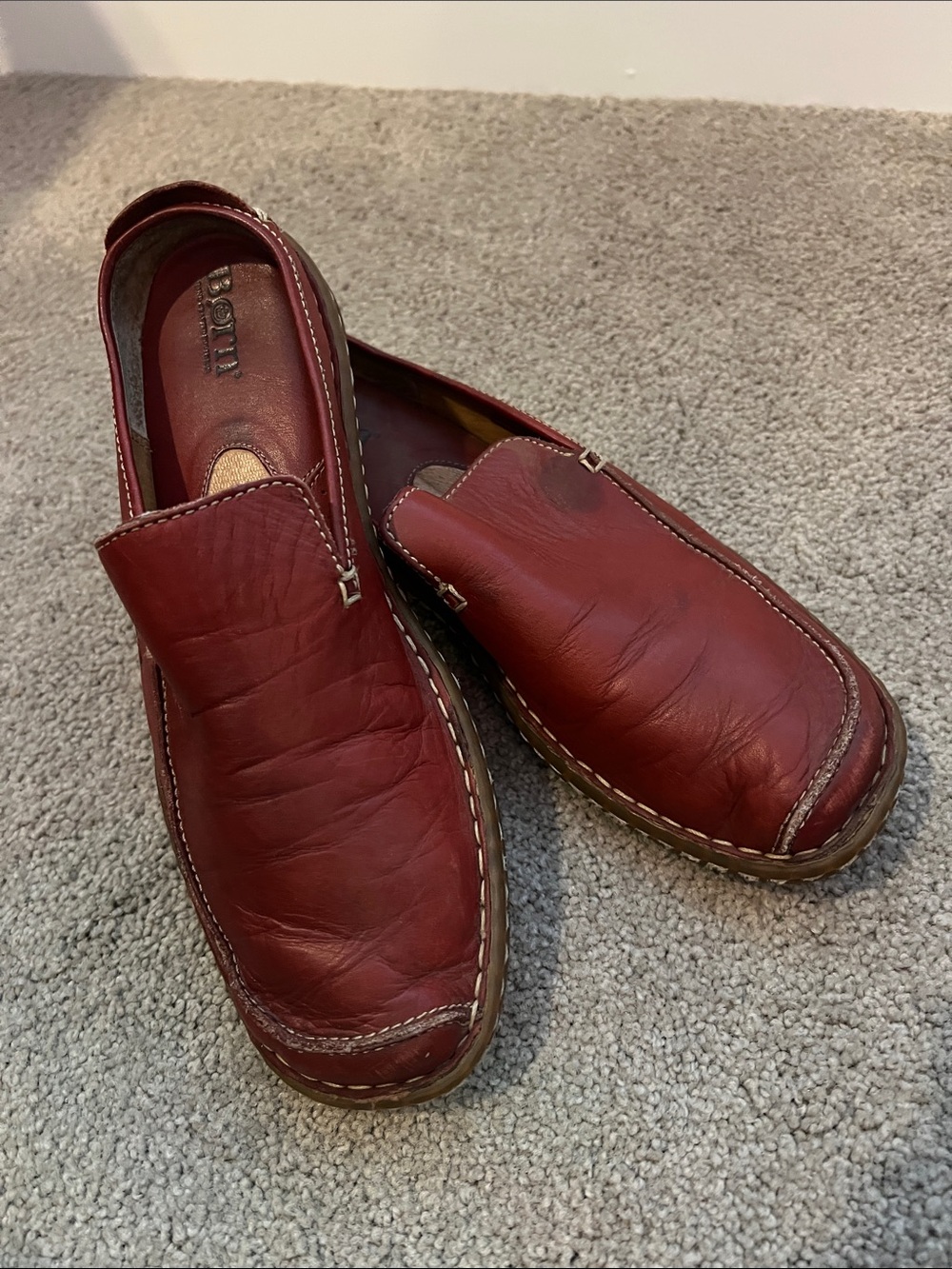 Born Women’s Burgundy Leather Slip-On Loafers